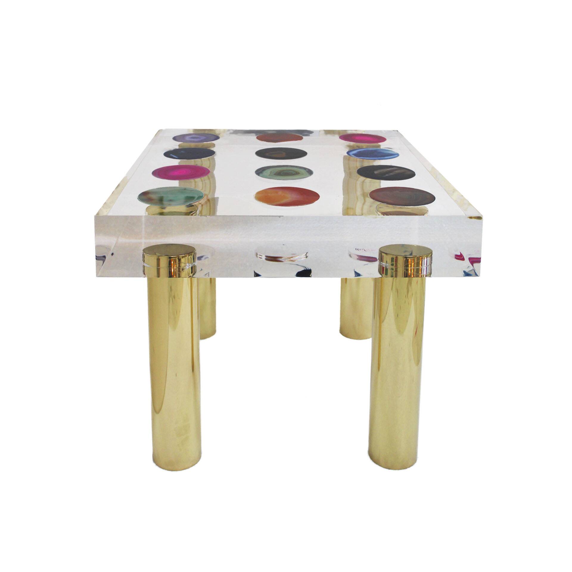 Superego Contemporary Modern Italian Plexiglass and Brass Side Table