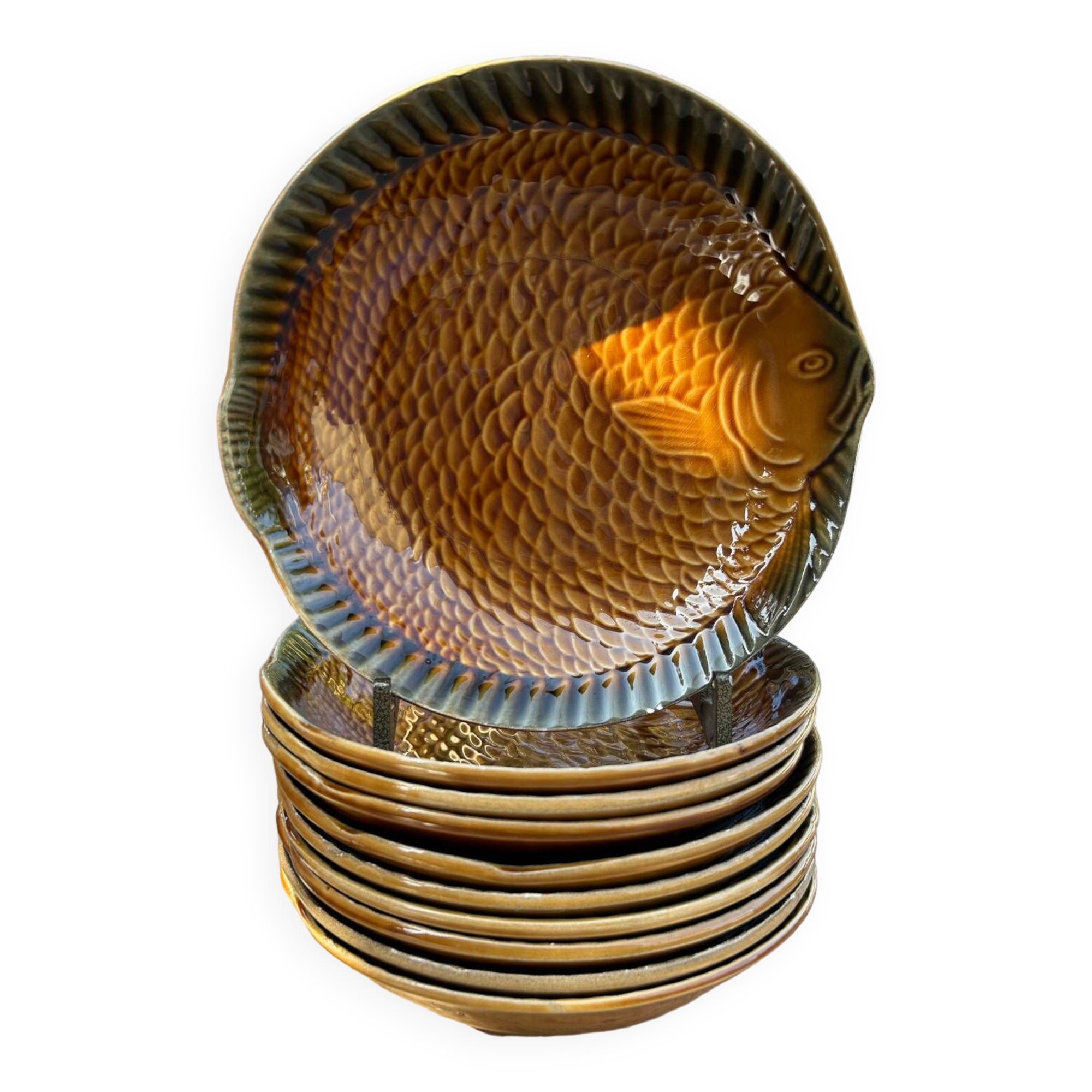 10 Sarreguemines fish plates