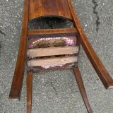 6 Art Deco gondola chairs in solid oak with brown leatherette, 1930s.