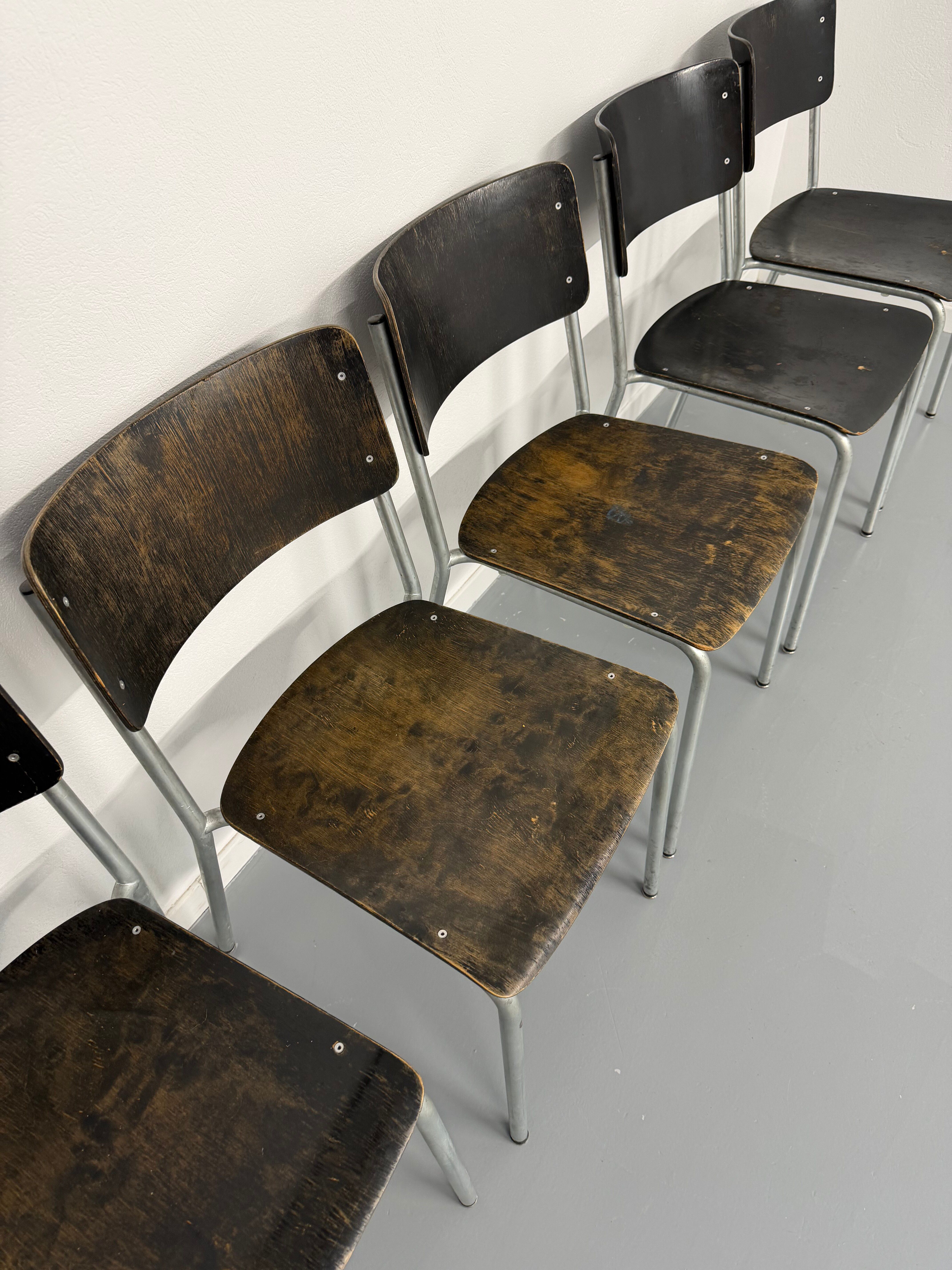 Set of 6 stackable chairs designed by Gustav Hassenpflug, Bauhaus, 1940s.