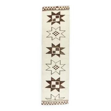 Vintage Geometric Turkish Oushak Hand-Knotted Runner 88x320