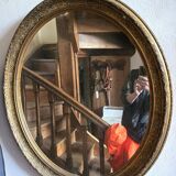 Antique oval mirror – Carved and gilded wooden frame – Napoleon III period