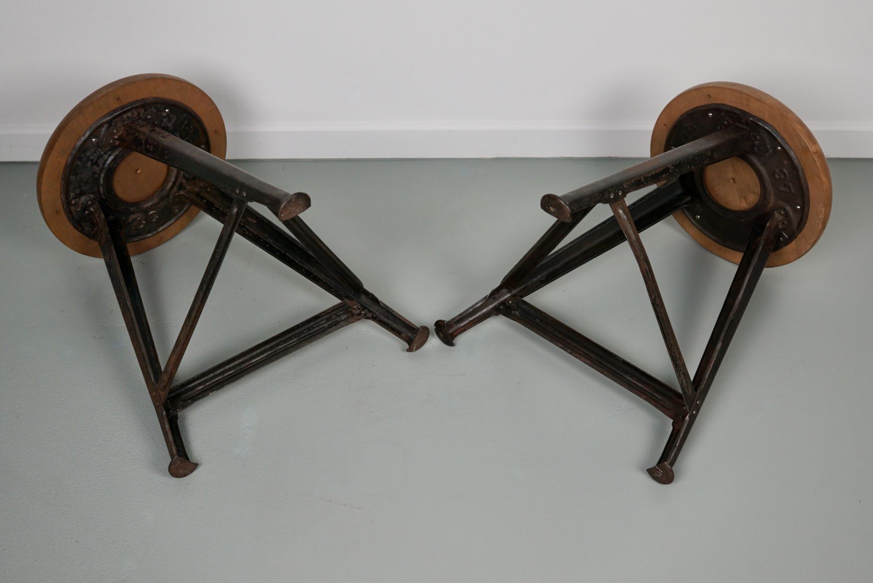 Pair of Industrial Steel Factory Stools By Rowac Robert Wagner Chemnitz, 1930s