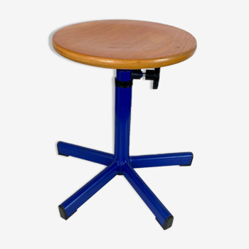 Tabouret industriel pivotant bleu vintage 1970