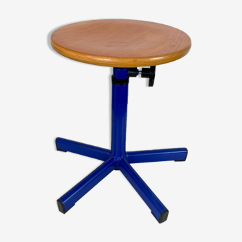 Vintage blue industrial swivel stool 1970