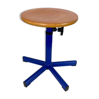 Vintage blue industrial swivel stool 1970