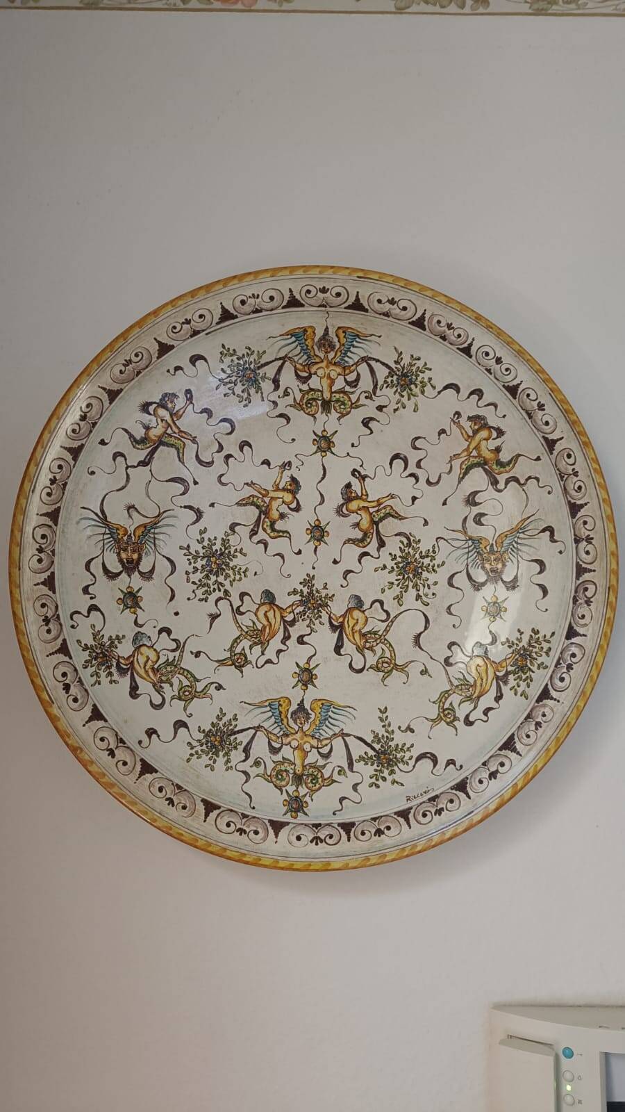 Large hand-painted Florentine wall plate 75 cm, Ricceri – Florence