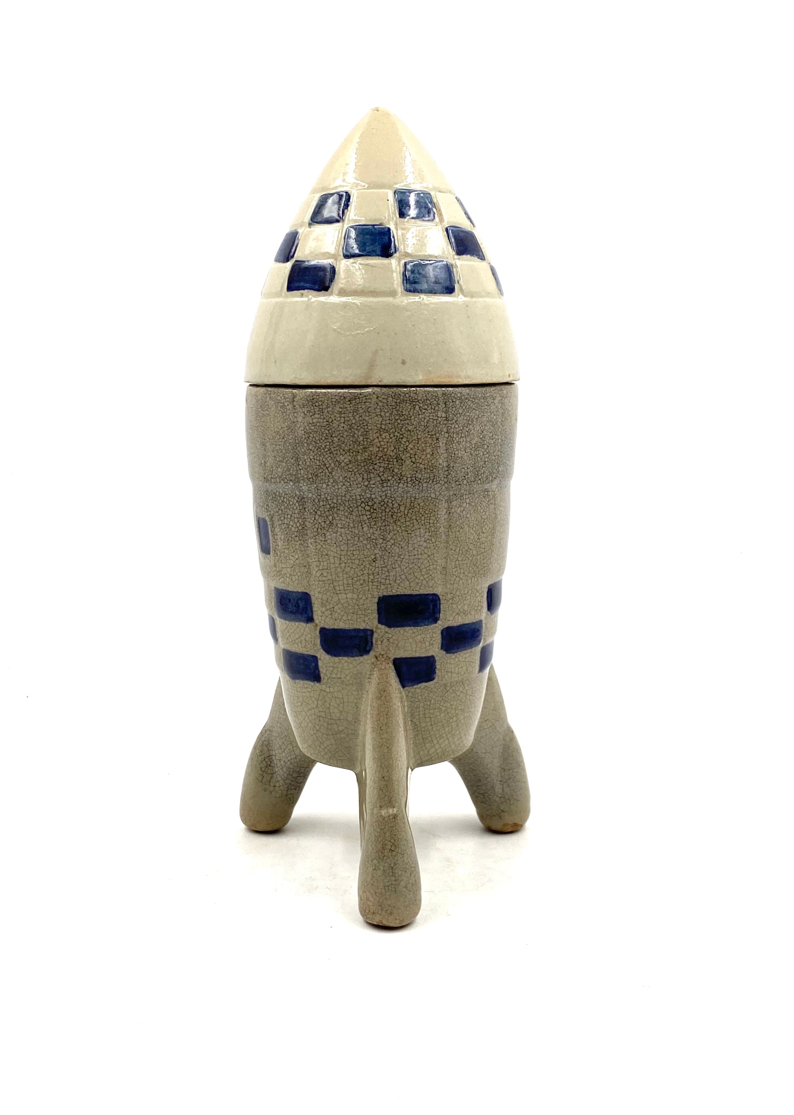 Ceramic rocket, spaceship bottle, France 1940s-1950s