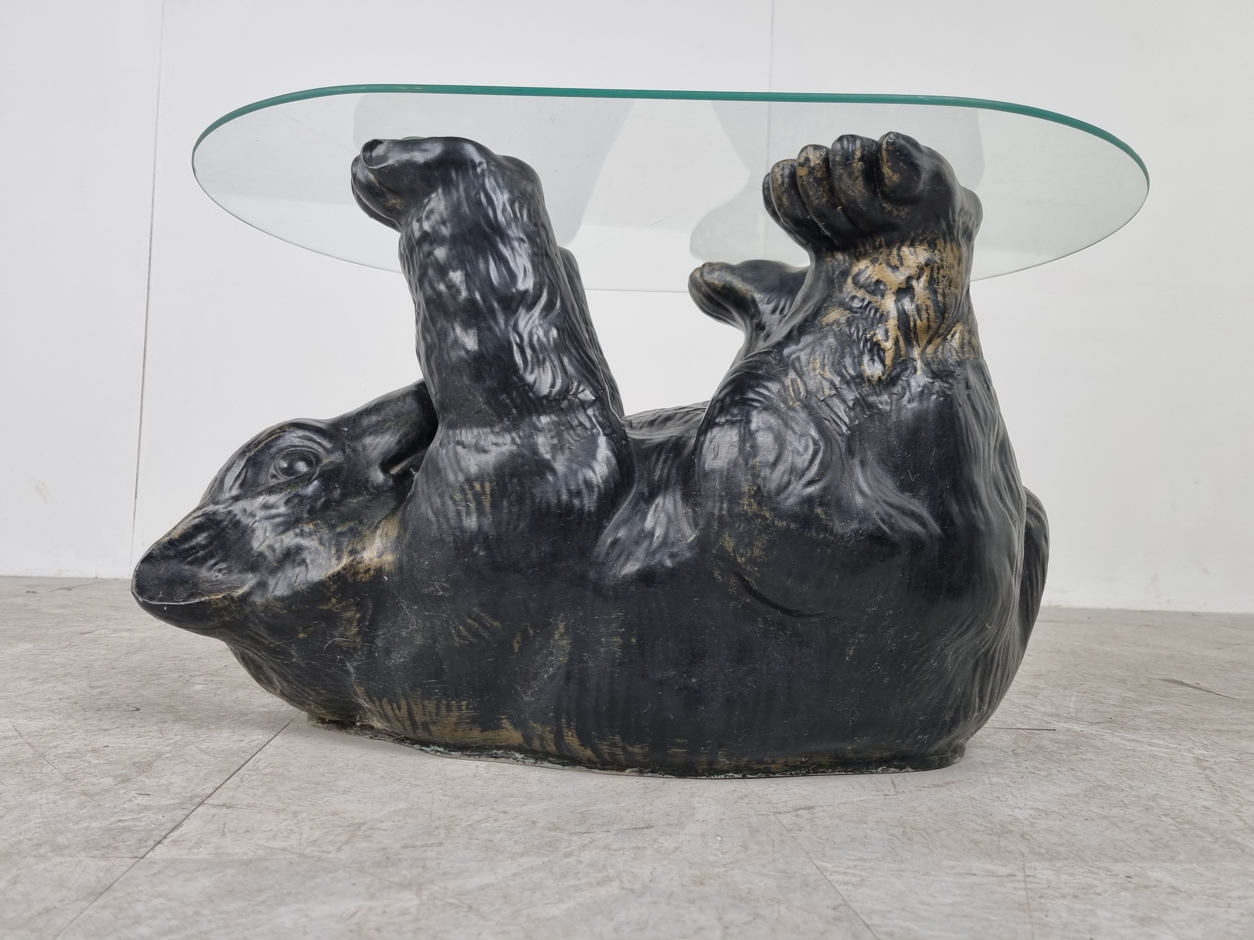 Sculptural black bear coffee table, 1970s