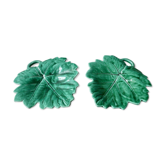 Set of 2 leaf-shaped bowls, Sarreguemines France
