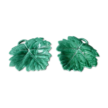 Set of 2 leaf-shaped dishes, Sarreguemines France