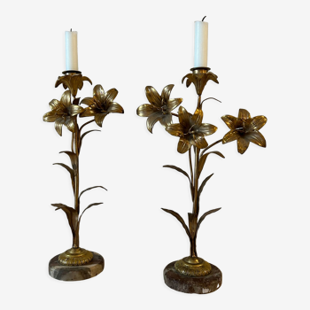 Pair of bronze candle holders