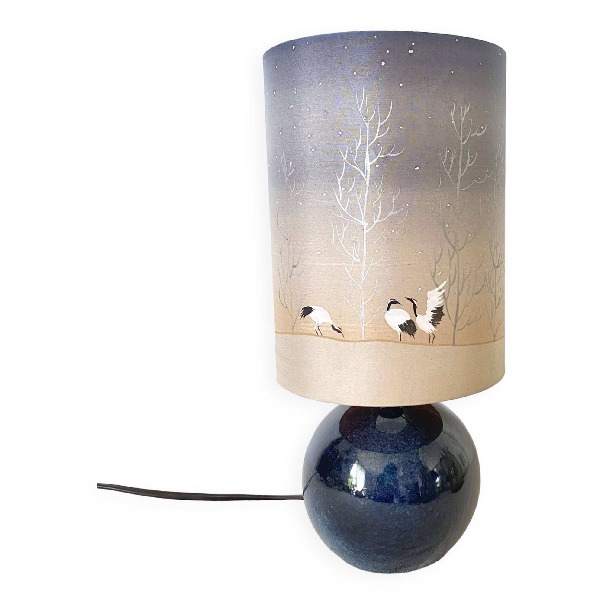 Vintage ceramic and painted silk lamp