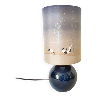 Lampe vintage céramique et soie peinte