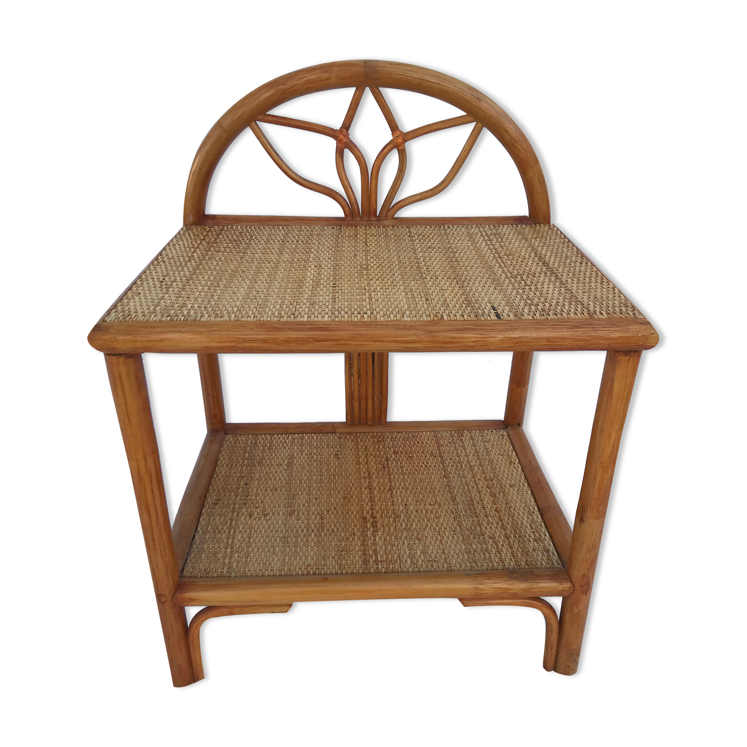 Bedside shelf in vintage wicker rattan