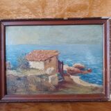 Tableau peinture Cabanon au bord de plage signé