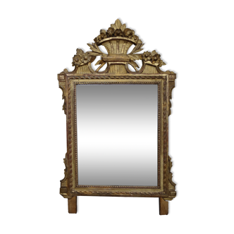 Miroir d'époque Louis XVI en bois sculpté doré - 101x62cm