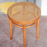 Vintage wooden and cane stool, stool made in Romania, wooden stool