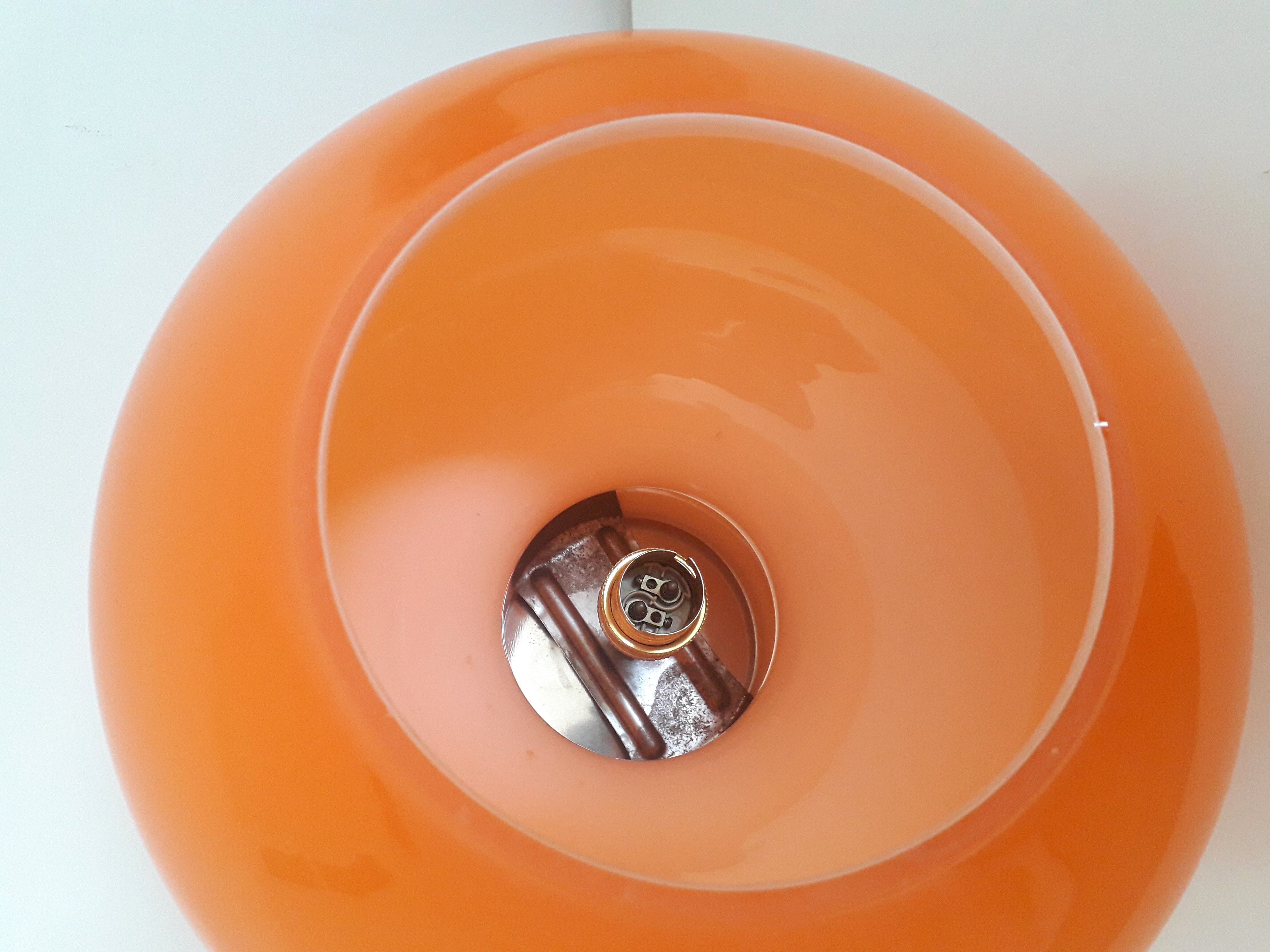 Vintage pendant lamp, orange opaline glass 1970