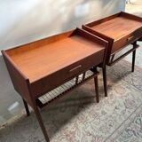Danish teak bedside tables with rope shelves, 1967, set of 2