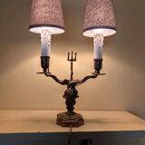 Lampe candélabre 2 feux en laiton doré et ciselé