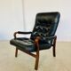 Vintage mid-century Scandinavian black leather lounge chair 1970s