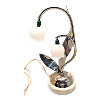 Art deco lamp bell lily of the valley opaline foot marble decorations chrome