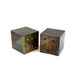 Pair of brass dice-shaped paperweights / bookends, Italy 1970s
