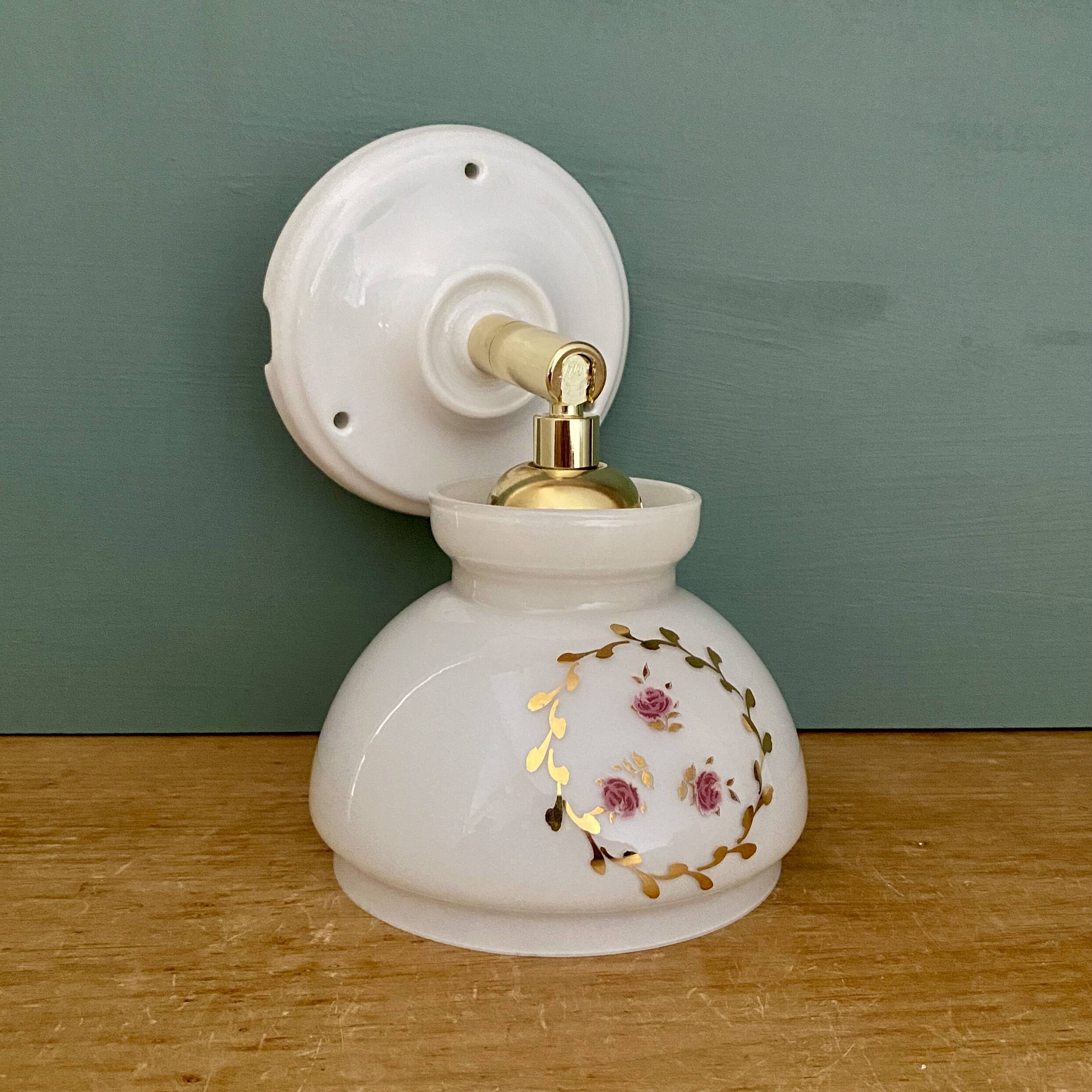 Vintage white opaline wall lamp with shade