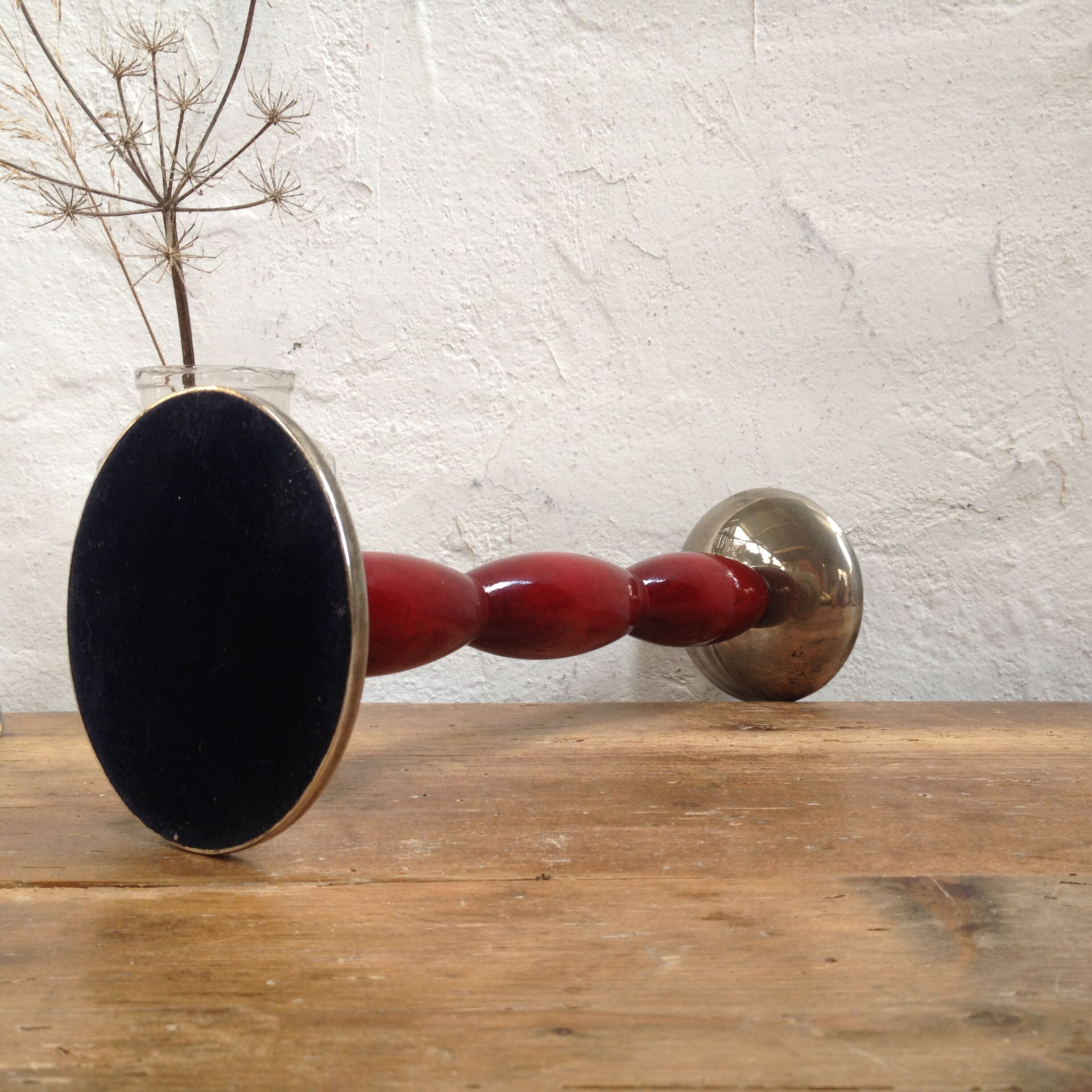 Scandinavian candlestick, wood and chrome