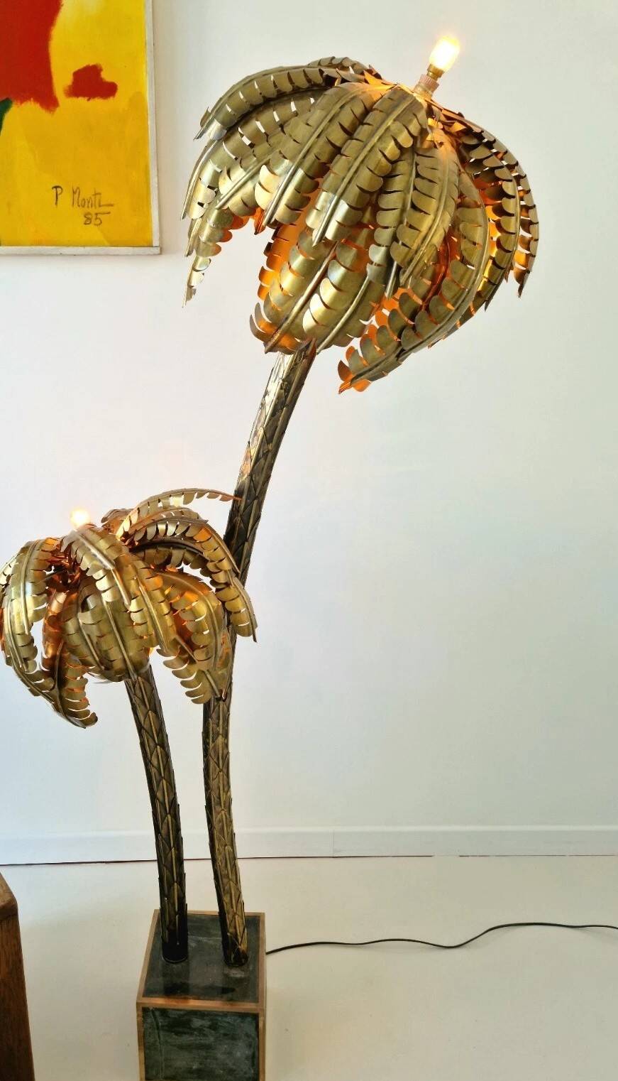 Vintage Hollywood Regency Brass Palm Tree Floor Lamp Maison Jansen Style 1970