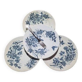 Lot de 4 assiettes plates en faïence de Badonviller modèle Jasmin, terre de fer.