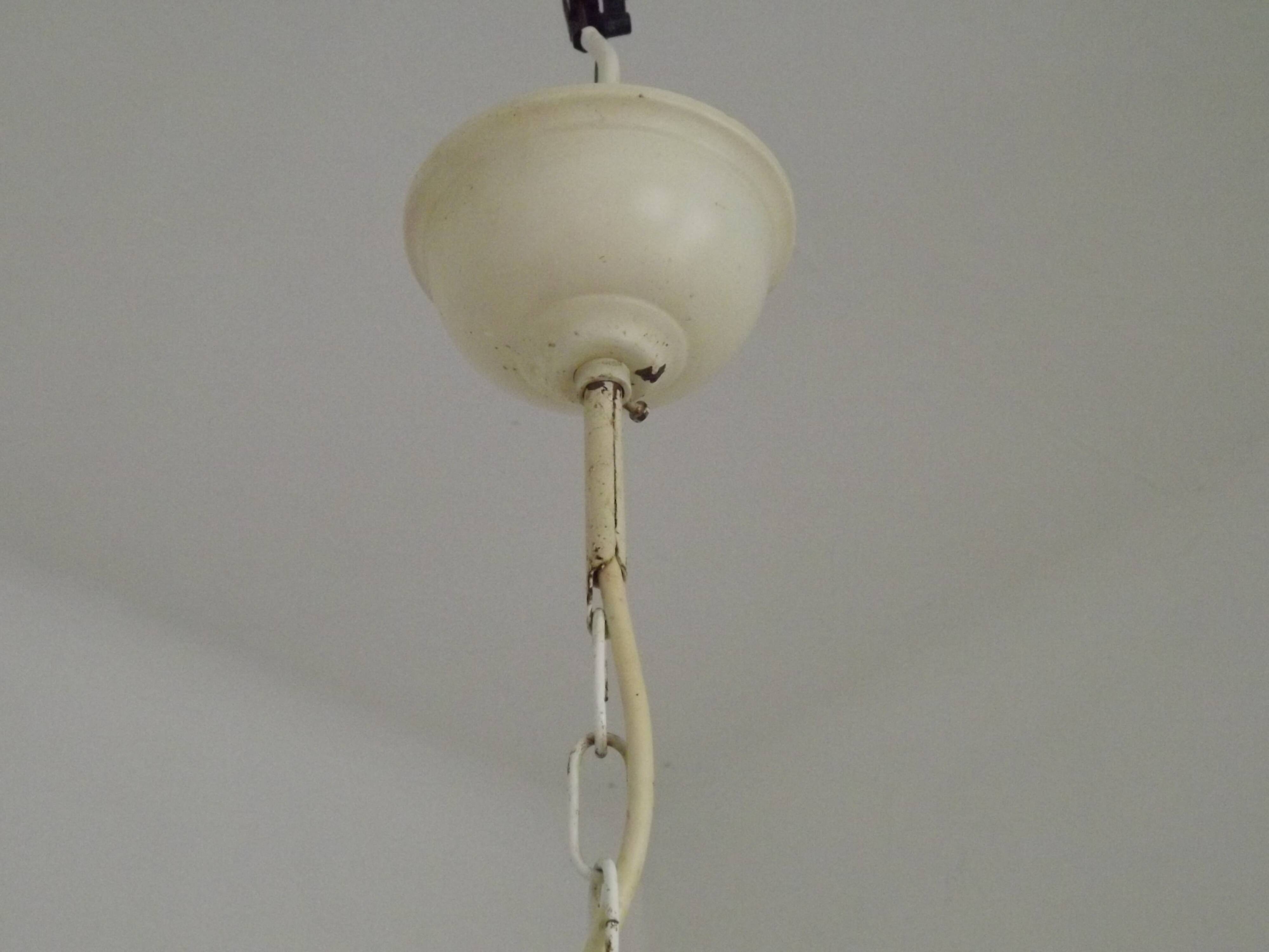 French Vintage Cream 5 Light Metal Chandelier Green and Peach Leaves