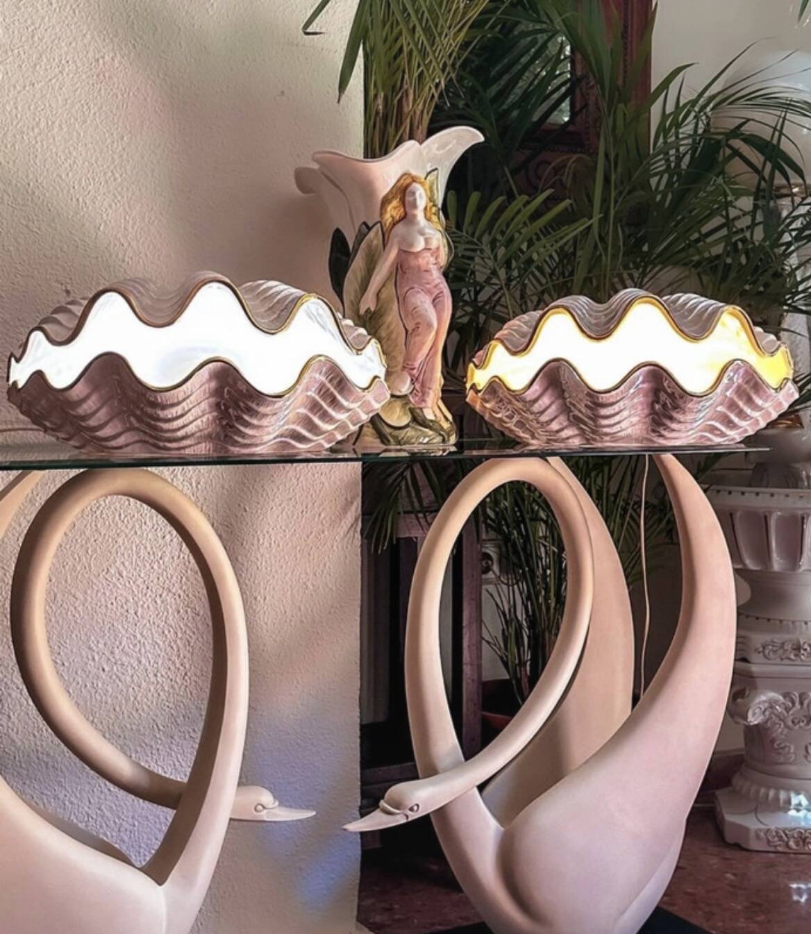 Paire de lampes en céramique nacrée en forme de coquillage, BON DÍA, années 60