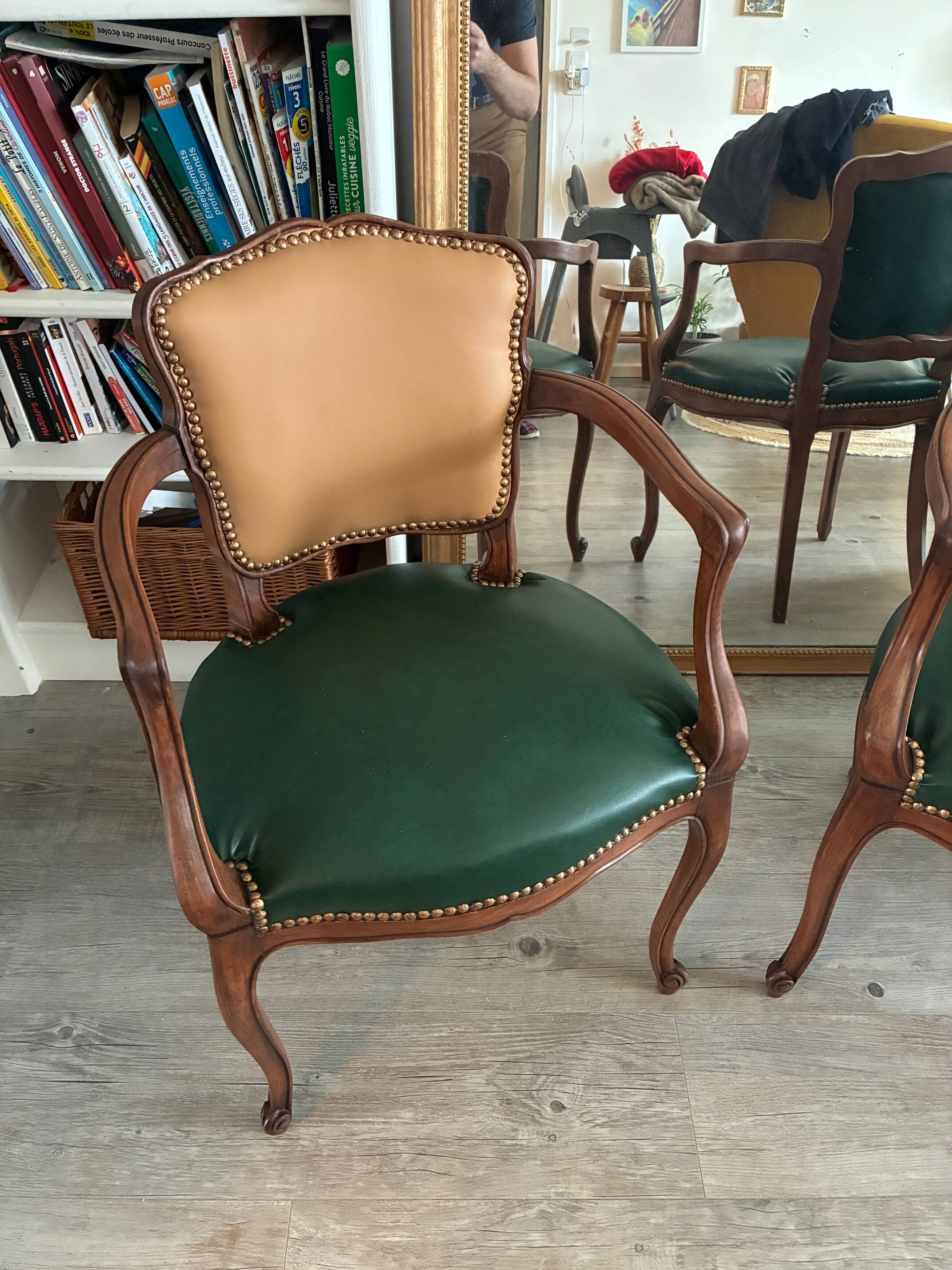 Pair of newly upholstered cabriolet armchairs