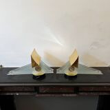 Pair of Hollywood Regency wall lights, bases & reflectors in gilded brass