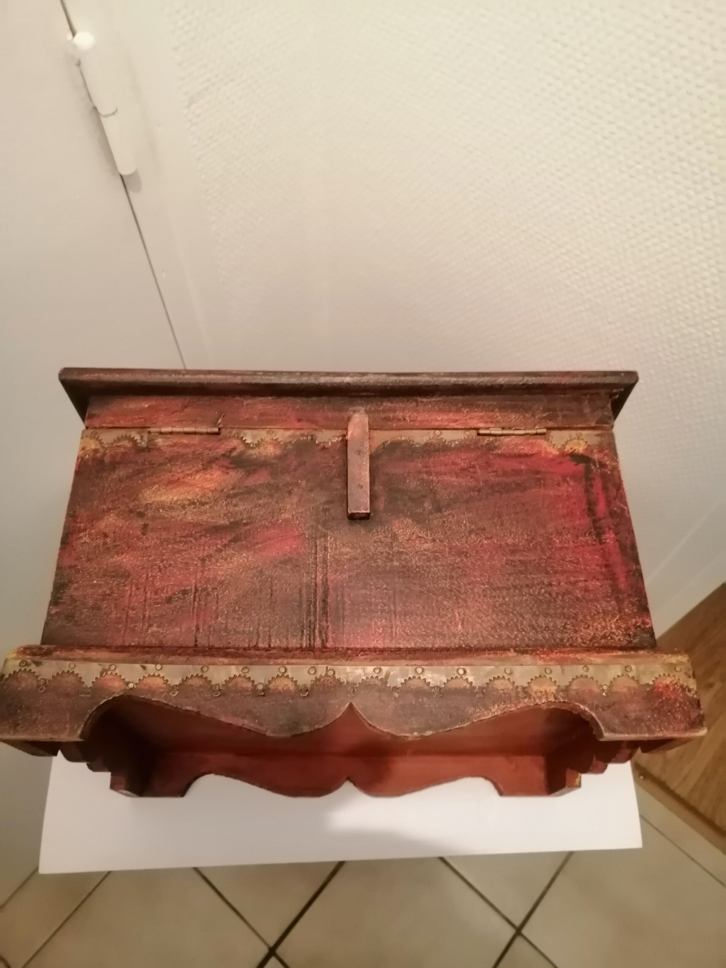 Vintage antique wooden and copper chest