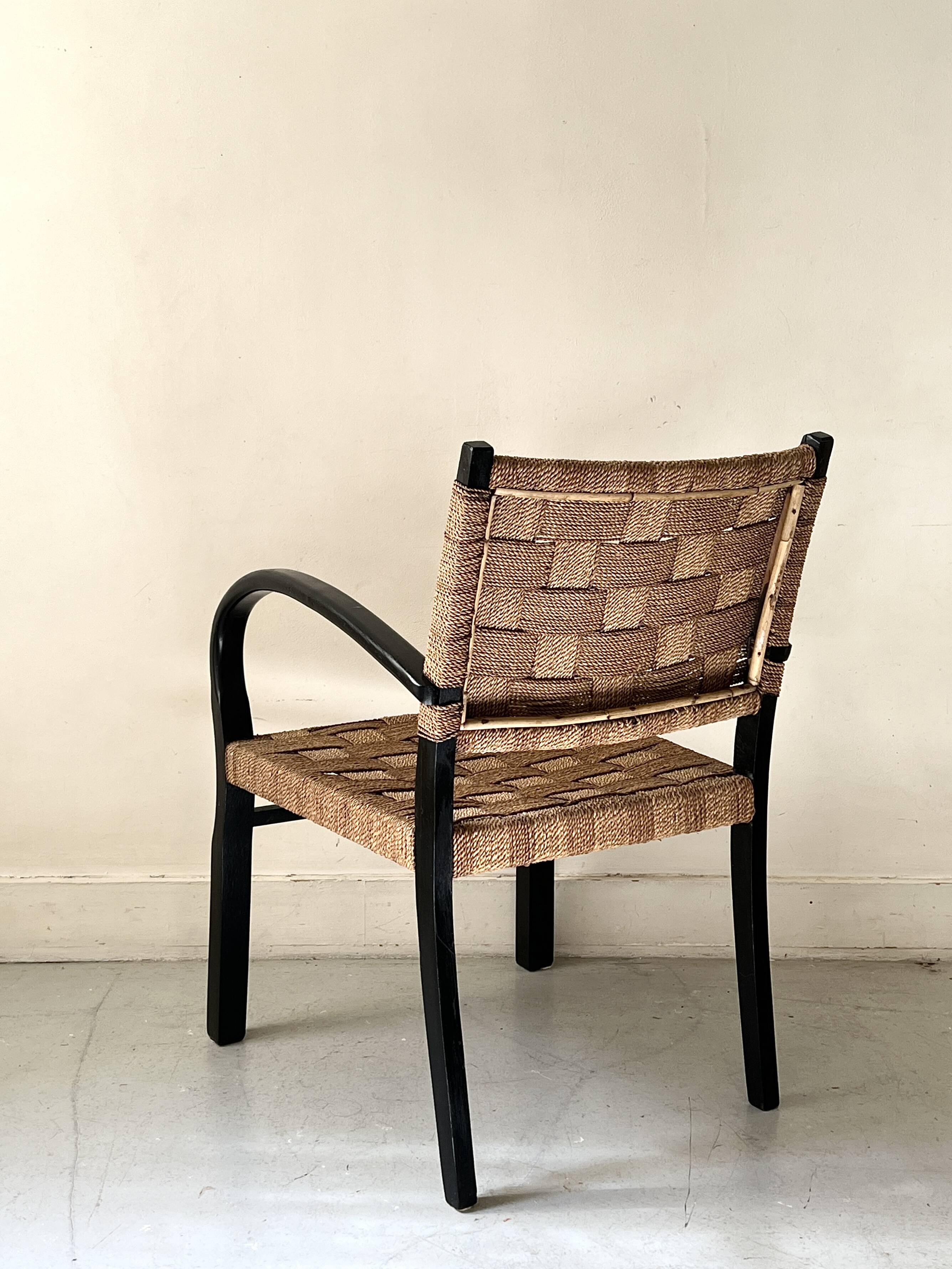 Scandinavian armchair in wood and woven cord by Axel Larsson, Sweden 1950.