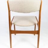 Set of dining room chairs in teak and upholstered with light fabric, designed by erik buch, 1960s
