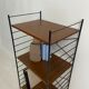 small vintage metal and teak string bookshelf