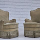 1970s, pair of Danish armchairs, original condition, green furniture velour.