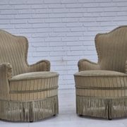 1970s, pair of Danish armchairs, original condition, green furniture velour.