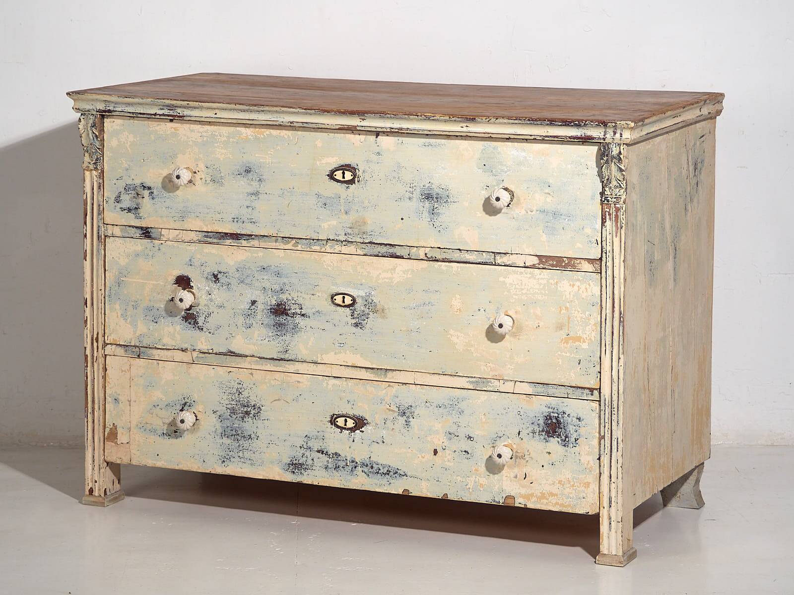Antique chest of drawers with blue patina (c.1920) #17