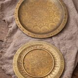 Set of 2 embossed brass trays