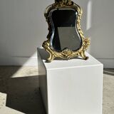 Art Deco style gilded bronze mirror with beveled glass H40cm