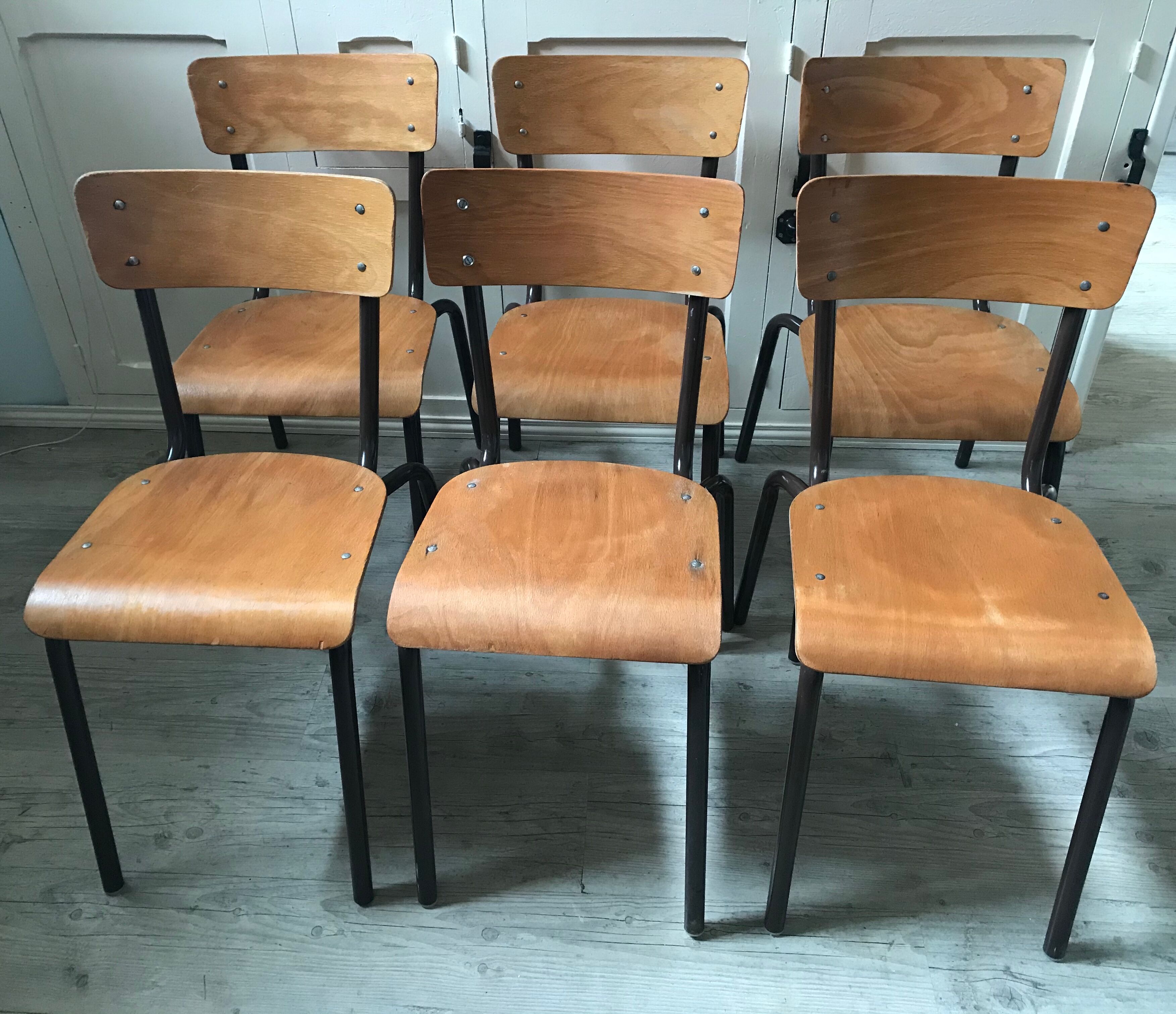 Lot of six vintage school chairs