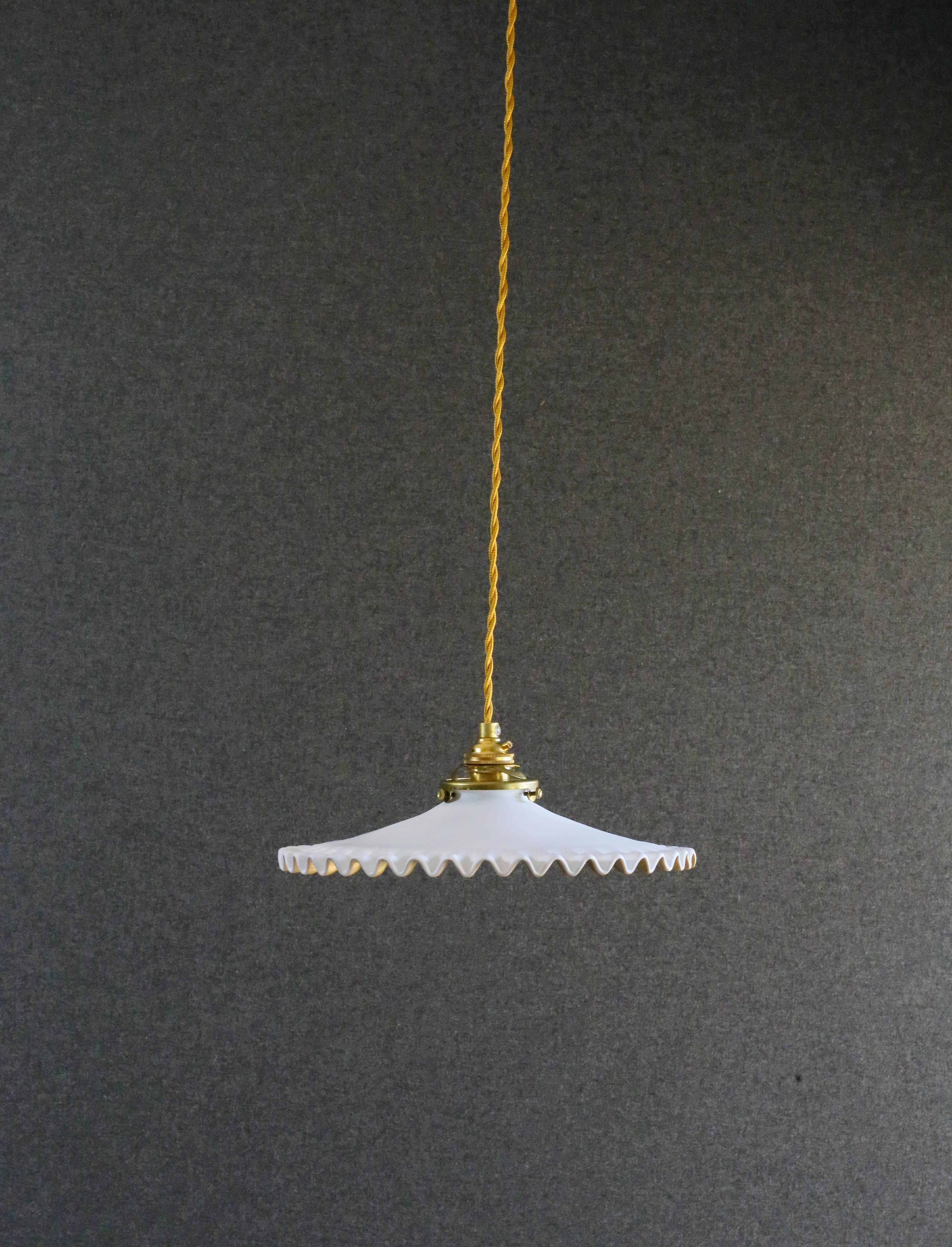 Old pendant light in opaline painted white and gold, new socket and new cable