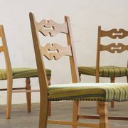Vintage 1960s brutalist Danish modern oak dining chairs in the style of Henning Kjærnulf