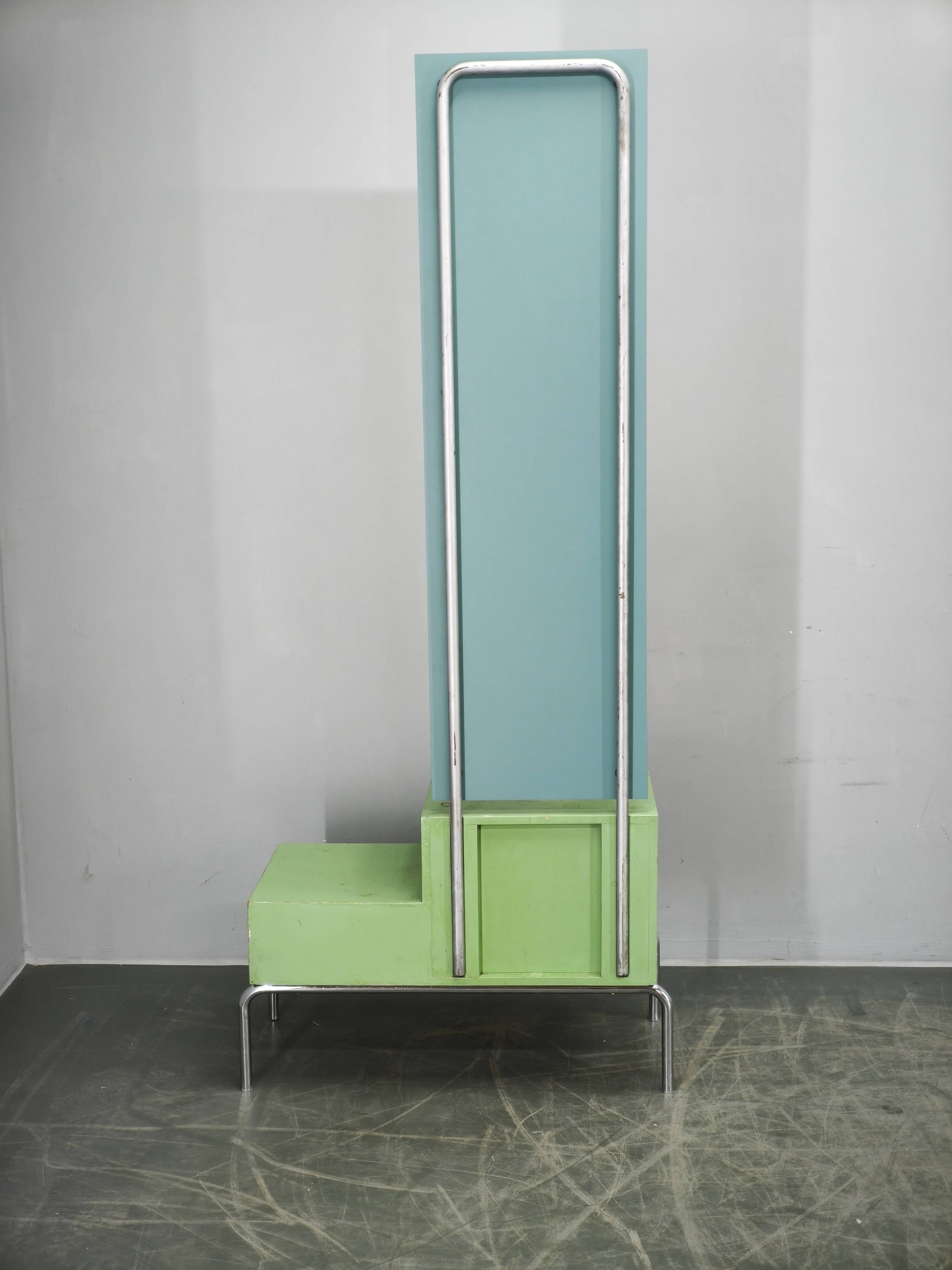 Bauhaus Czech Green Vanity Table with Mirror and Chrome Frame, 1930s