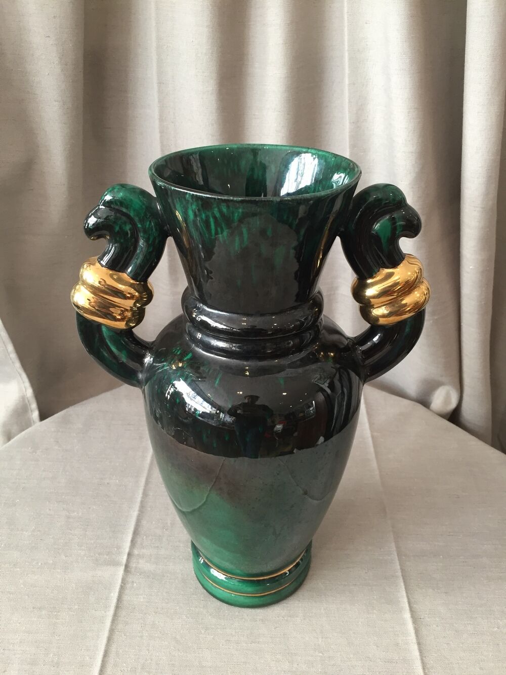 Vase in light green and dark ceramic and golden years 1950